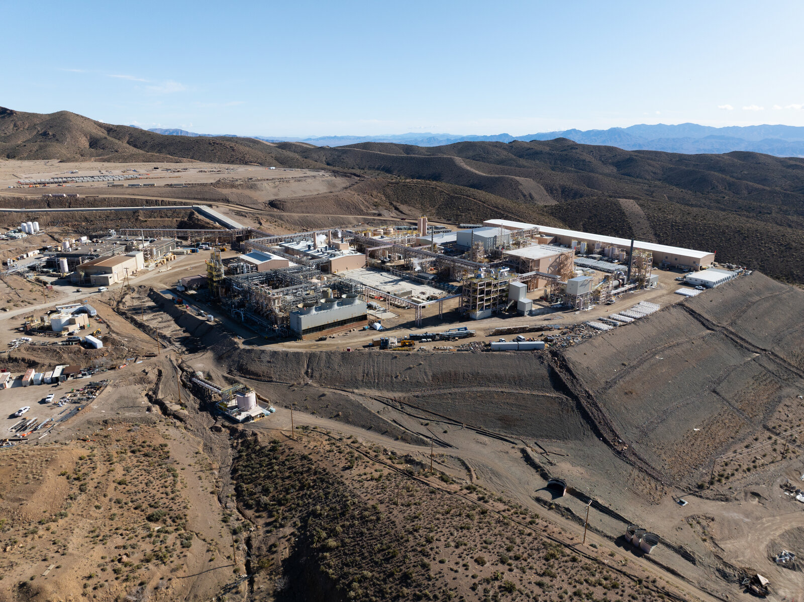 Aerial view of the MP Materials processing facility at Mountain Pass, California