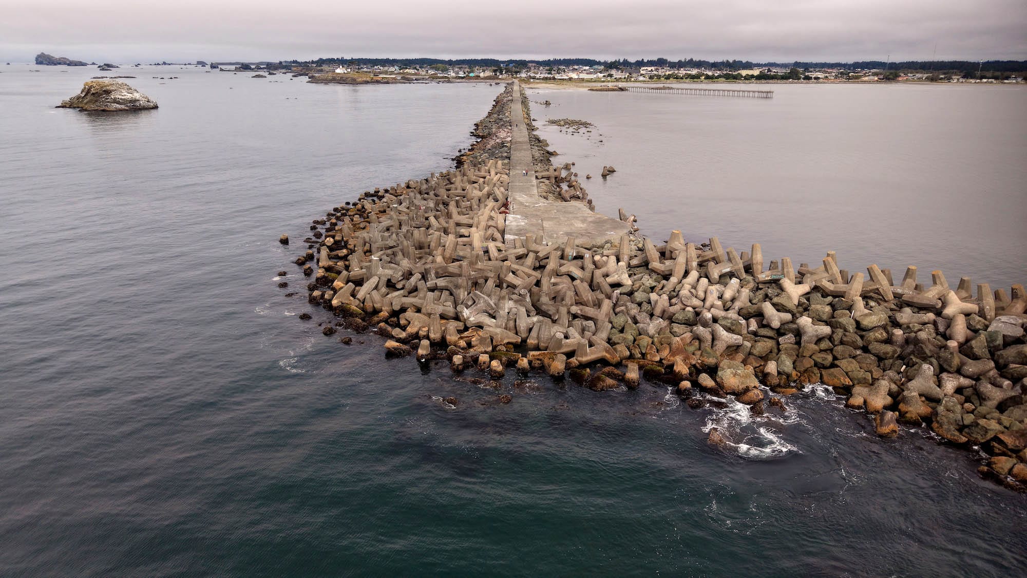 Dolosse line Crescent City’s breakwater, helping dissipate the force of waves and protect the harbor from surf and storms.
